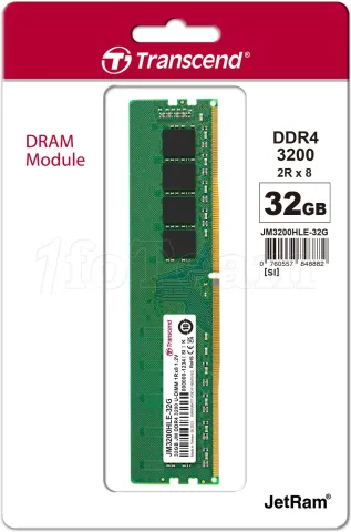 Photo de Barrette mémoire 32Go DIMM DDR4 Transcend JetRam 3200Mhz (Vert)