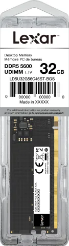 Photo de Barrette mémoire 32Go DIMM DDR5 Lexar 5600MHz (Noir)