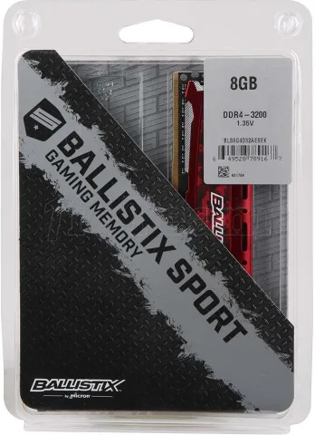 Photo de Barrette mémoire DIMM DDR4 Ballistix Sport LT  3200Mhz 8Go (Rouge)