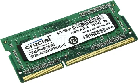 Photo de Barrette mémoire RAM SODIMM DDR3 2Go Crucial PC12800 (1600MHz)