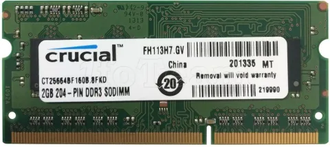 Photo de Barrette mémoire RAM SODIMM DDR3 2Go Crucial PC12800 (1600MHz)