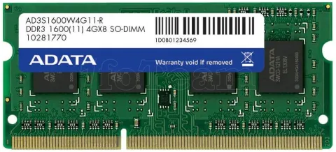Photo de Barrette mémoire RAM SODIMM DDR3 4Go Adata PC12800 (1600MHz)