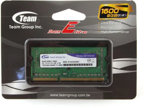 Photo de Barrette mémoire RAM SODIMM DDR3 8Go Team Group PC12800 (1600MHz)