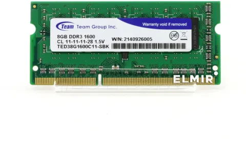 Photo de Barrette mémoire RAM SODIMM DDR3 8Go Team Group PC12800 (1600MHz)