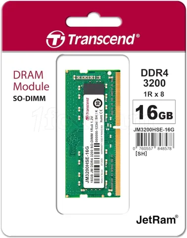 Photo de Barrette mémoire SODIMM 16Go DDR4 Transcend JetRam  3200Mhz (Vert)