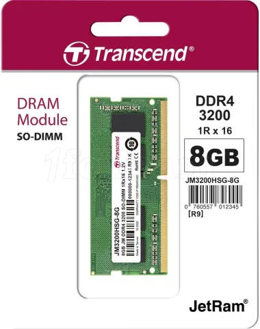 Photo de Barrette mémoire SODIMM 8Go DDR4 Transcend JetRam  3200Mhz (Vert)