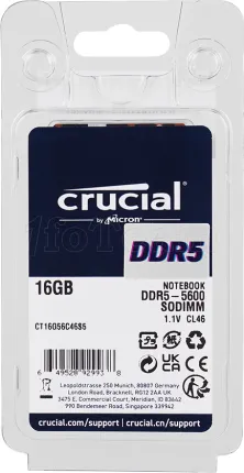 Photo de Barrette mémoire SODIMM DDR5 16Go Crucial 5600Mhz (Noir)