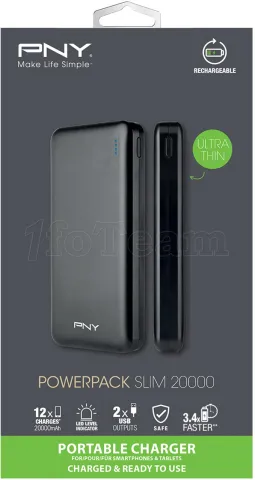Photo de Batterie de secours/Powerbank PNY PowerPack Slim USB 20000mAh (Noir)