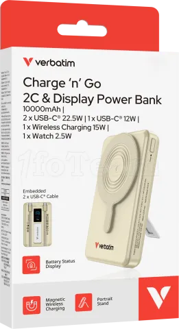 Photo de Batterie externe magnétique Verbatim Charge'n'Go + 2x USB-C - 10000mAh (Or)