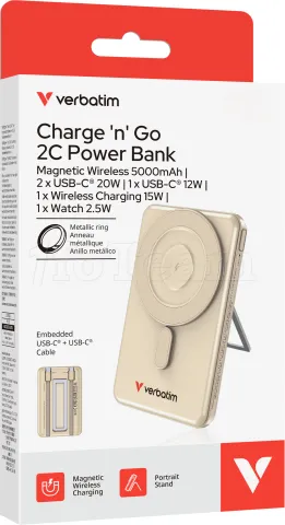 Photo de Batterie externe magnétique Verbatim Charge'n'Go + 2x USB-C - 5000mAh (Or)