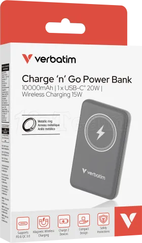 Photo de Batterie externe sans fil magnétique Verbatim Charge'N'Go - 10000 mAh (Gris)