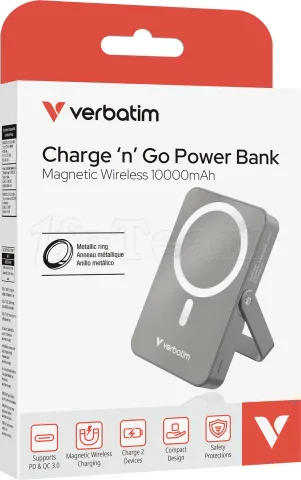 Photo de Batterie externe sans fil magnétique Verbatim Charge'n'Go 10000mAh (Gris)