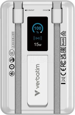 Photo de Batterie externe sans fil magnétique Verbatim Charge'n'Go 2C - 10000mAh (Argent)