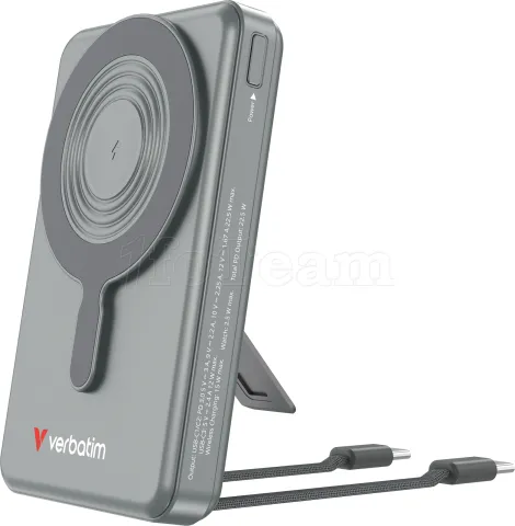 Photo de Batterie externe sans fil magnétique Verbatim Charge'n'Go 2C - 10000mAh (Gris)
