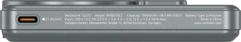 Photo de Batterie externe sans fil magnétique Verbatim Charge'n'Go 2C - 10000mAh (Gris)