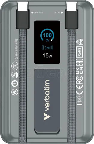 Photo de Batterie externe sans fil magnétique Verbatim Charge'n'Go 2C - 10000mAh (Gris)