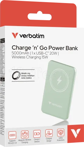 Photo de Batterie externe sans fil magnétique Verbatim Charge'n'Go - 5000mAh (Vert)