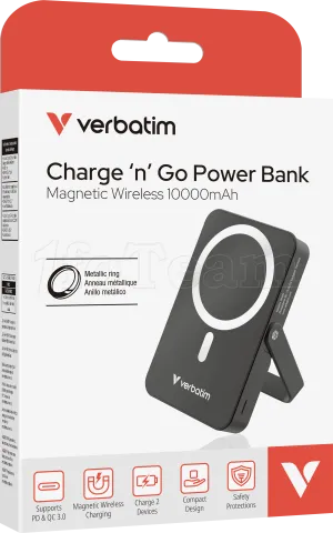 Photo de Batterie externe sans fil magnétique Verbatim Charge'n'Go avec support - 10000mAh (Noir)