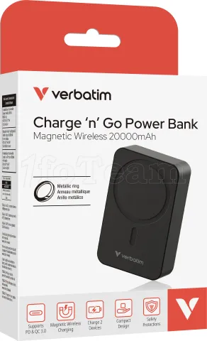 Photo de Batterie externe sans fil magnétique Verbatim Charge'n'Go Essentials - 20000mAh (Noir)