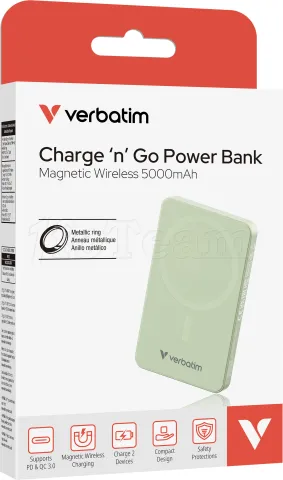 Photo de Batterie externe sans fil magnétique Verbatim Charge'n'Go Essentials - 5000mAh (Vert)