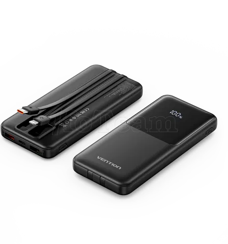 Photo de Batterie externe USB avec écran Vention - 10000mAh 22.5W + Cables USB/C + Lightning inclus (Noir)