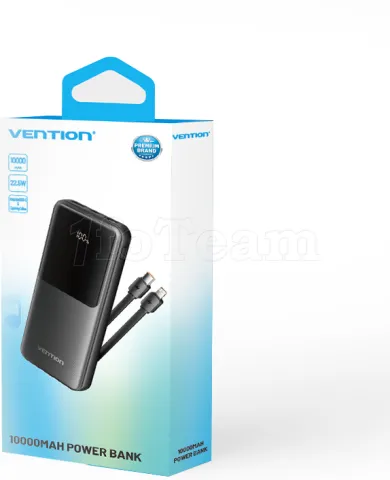 Photo de Batterie externe USB avec écran Vention - 10000mAh 22.5W + Cables USB/C + Lightning inclus (Noir)