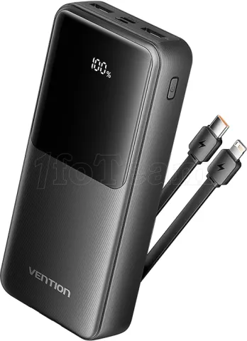 Photo de Batterie externe USB avec écran Vention - 20000mAh 22.5W (Noir) + Cables USB/C + Lightning inclus (Noir)