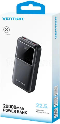 Photo de Batterie externe USB avec écran Vention - 20000mAh 22.5W (Noir)
