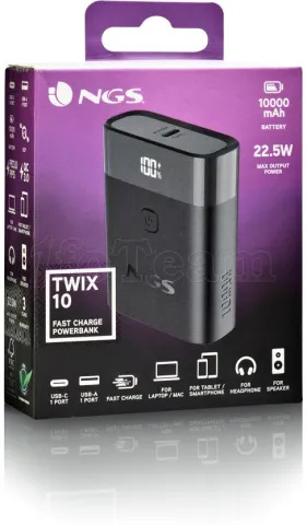 Photo de Batterie externe USB NGS Twix 10 - 10000mAh 22,5W (Noir)