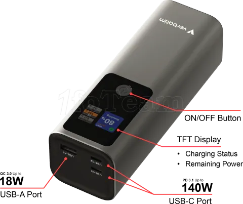 Photo de Batterie externe Verbatim Charge'n'Go - 27000mAh (Gris)