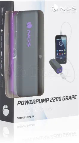 Photo de Batterie USB portable NGS Powerpump 2200 mAh pour smartphones (Gris/Violet)