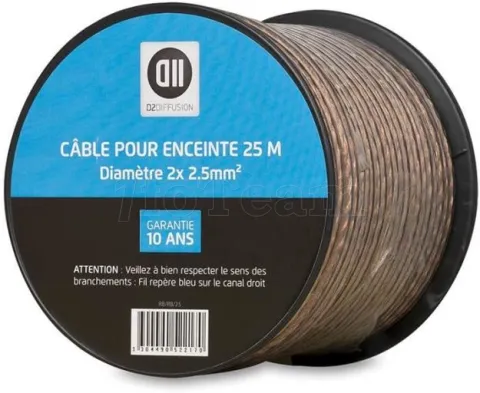 Photo de Bobine de cable haut-parleur D2 Diffusion 2x 0,35 mm² 25 m (Noir)