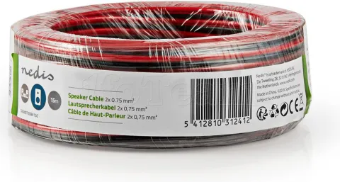 Photo de Bobine de câble haut-parleur Nedis 2x0,75mm² 15m (Noir/Rouge)