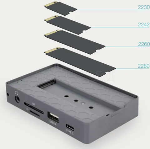 Photo de Boitier externe avec HUB USB-C 10 en 1 Tooq TQE-2242G - NVMe M.2 Type 2280 (Noir)