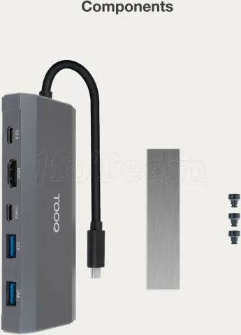 Photo de Boitier externe avec HUB USB-C 6 en 1 Tooq TQE-2241G - NVMe M.2 Type 2280 (Noir)