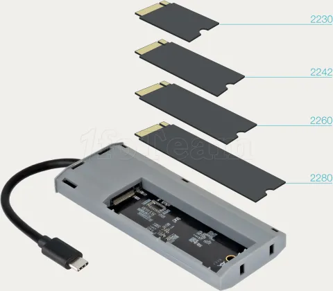 Photo de Boitier externe avec HUB USB-C 6 en 1 Tooq TQE-2241G - NVMe M.2 Type 2280 (Noir)