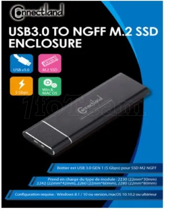 Photo de Boitier externe USB 3.0 Connectland - S-ATA M.2 Type 2280 (Noir)