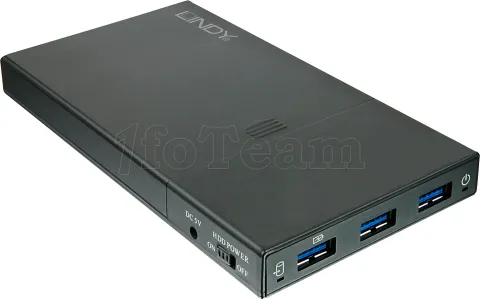 Photo de Boitier externe USB 3.0 Lindy - S-ATA 2,5" avec Hub 3 ports USB (Noir)