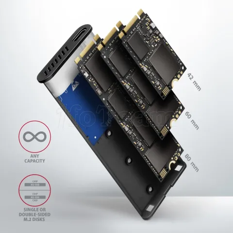 Photo de Boitier externe USB 3.2 Axagon EEM2-SB2 - S-ATA/NVMe M.2 Type 2280 (Noir)