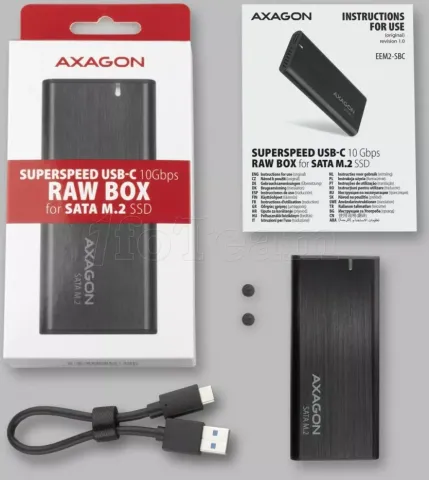 Photo de Boitier externe USB 3.2 Axagon EEM2-SBC - S-ATA M.2 Type 2280 (Noir)