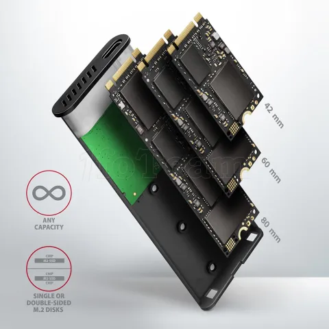 Photo de Boitier externe USB 3.2 Axagon EEM2-SBC - S-ATA M.2 Type 2280 (Noir)