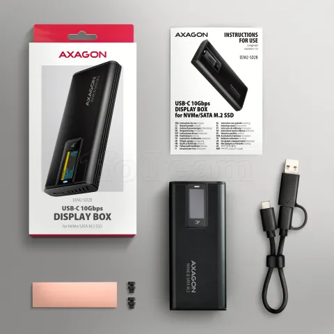 Photo de Boitier externe USB 3.2 Axagon EEM2-SD2B - S-ATA/NVMe M.2 Type 2280 (Noir)