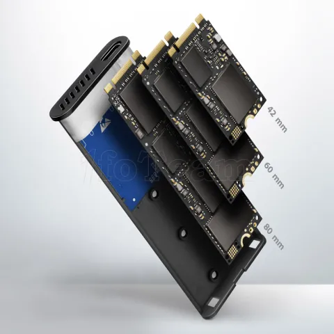 Photo de Boitier externe USB 3.2 Axagon EEM2-SG2 - S-ATA/NVMe M.2 Type 2280 (Argent)