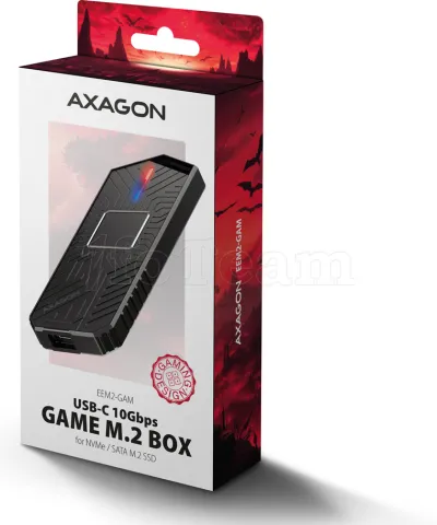 Photo de Boitier externe USB-C 3.2 Axagon EEM2-GAM - S-ATA/NVMe M.2 Type 2280 (Noir)