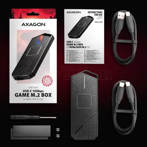 Photo de Boitier externe USB-C 3.2 Axagon EEM2-GAM - S-ATA/NVMe M.2 Type 2280 (Noir)