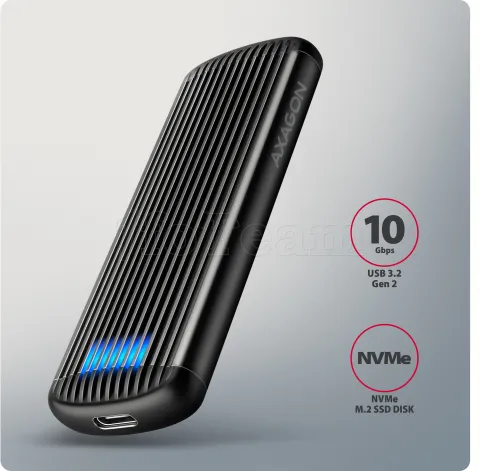 Photo de Boitier externe USB-C 3.2 Axagon EEM2-SC Ribbed - NVMe M.2 Type 2280 (Noir)