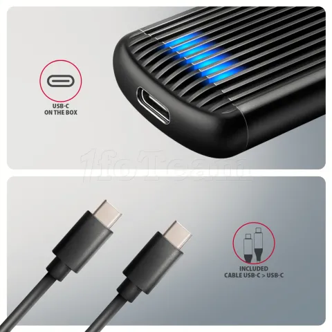 Photo de Boitier externe USB-C 3.2 Axagon EEM2-SC Ribbed - NVMe M.2 Type 2280 (Noir)