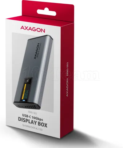 Photo de Boitier externe USB-C 3.2 Axagon EEM2-SD2 - S-ATA/NVMe M.2 Type 2280 (Noir)