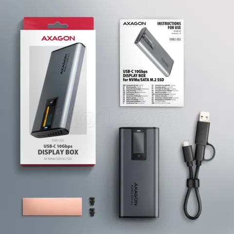 Photo de Boitier externe USB-C 3.2 Axagon EEM2-SD2 - S-ATA/NVMe M.2 Type 2280 (Noir)