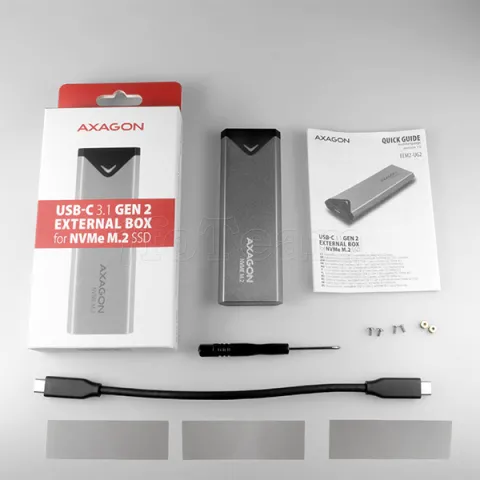 Photo de Boitier externe USB-C 3.2 Axagon EEM2-UG2 - S-ATA/NVMe M.2 Type 2280 (Argent)